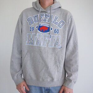 '90S Graz NFL Buffalo Bills Mafia Gray Spell Out Puff Print Hoodie Sweatshirt L